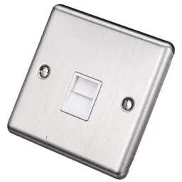 eurolite Eurolite 1 Gang Slave Telephone Socket White Insert Satin Stainless Steel - eurolite Eurolite 1 Gang Slave Telephone Socket White Insert Satin Stainless Steel
