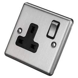 eurolite Eurolite 13A DP 1 Gang Switched Socket Black Insert Satin Stainless Steel - eurolite Eurolite 13A DP 1 Gang Switched Socket Black Insert Satin Stainless Steel