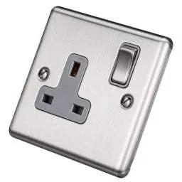 eurolite Eurolite 13A DP 1 Gang Switched Socket Grey Insert Satin Stainless Steel - eurolite Eurolite 13A DP 1 Gang Switched Socket Grey Insert Satin Stainless Steel