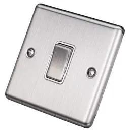 eurolite Eurolite 10A 1 Gang 2 Way Light Switch White Insert Satin Stainless Steel - eurolite Eurolite 10A 1 Gang 2 Way Light Switch White Insert Satin Stainless Steel