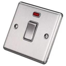 eurolite Eurolite 20A DP Switch with Neon Grey Insert Satin Stainless Steel - eurolite Eurolite 20A DP Switch with Neon Grey Insert Satin Stainless Steel