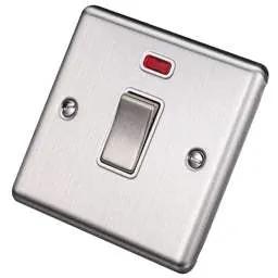 eurolite Eurolite 20A DP Switch with Neon White Insert Satin Stainless Steel - eurolite Eurolite 20A DP Switch with Neon White Insert Satin Stainless Steel