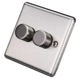 eurolite Eurolite 400W 2 Gang 2 Way Dimmer Switch Satin Stainless Steel - eurolite Eurolite 400W 2 Gang 2 Way Dimmer Switch Satin Stainless Steel