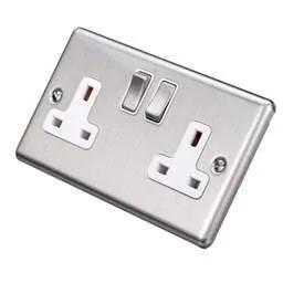 eurolite Eurolite 13A DP 2 Gang Switched Socket White Insert Satin Stainless Steel - eurolite Eurolite 13A DP 2 Gang Switched Socket White Insert Satin Stainless Steel