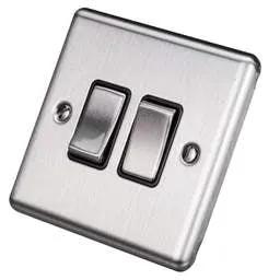 eurolite Eurolite 10A 2 Gang 2 Way Light Switch Black Insert Satin Stainless Steel - eurolite Eurolite 10A 2 Gang 2 Way Light Switch Black Insert Satin Stainless Steel