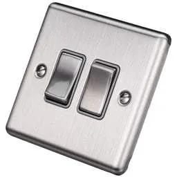 eurolite Eurolite 10A 2 Gang 2 Way Light Switch Grey Insert Satin Stainless Steel - eurolite Eurolite 10A 2 Gang 2 Way Light Switch Grey Insert Satin Stainless Steel
