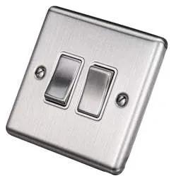 eurolite Eurolite 10A 2 Gang 2 Way Light Switch White Insert Satin Stainless Steel - eurolite Eurolite 10A 2 Gang 2 Way Light Switch White Insert Satin Stainless Steel