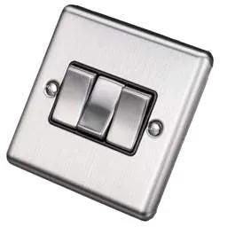 eurolite Eurolite 10A 3 Gang 2 Way Light Switch Black Insert Satin Stainless Steel - eurolite Eurolite 10A 3 Gang 2 Way Light Switch Black Insert Satin Stainless Steel