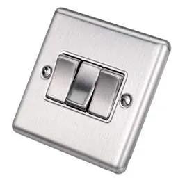 eurolite Eurolite 10A 3 Gang 2 Way Light Switch White Insert Satin Stainless Steel - eurolite Eurolite 10A 3 Gang 2 Way Light Switch White Insert Satin Stainless Steel