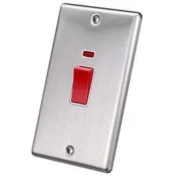 eurolite Eurolite 45A DP 2 Gang Vertical Switch with Neon White Insert Satin Stainless Steel - eurolite Eurolite 45A DP 2 Gang Vertical Switch with Neon White Insert Satin Stainless Steel