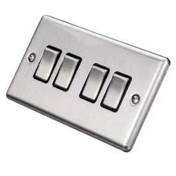 eurolite Eurolite 10A 4 Gang 2 Way Light Switch Black Insert Satin Stainless Steel - eurolite Eurolite 10A 4 Gang 2 Way Light Switch Black Insert Satin Stainless Steel