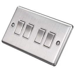 eurolite Eurolite 10A 4 Gang 2 Way Light Switch White Insert Satin Stainless Steel - eurolite Eurolite 10A 4 Gang 2 Way Light Switch White Insert Satin Stainless Steel