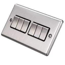 eurolite Eurolite 10A 6 Gang 2 Way Light Switch Black Insert Satin Stainless Steel - eurolite Eurolite 10A 6 Gang 2 Way Light Switch Black Insert Satin Stainless Steel