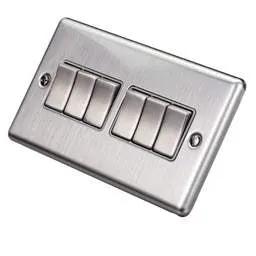 eurolite Eurolite 10A 6 Gang 2 Way Light Switch Grey Insert Satin Stainless Steel - eurolite Eurolite 10A 6 Gang 2 Way Light Switch Grey Insert Satin Stainless Steel