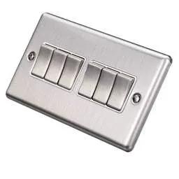 eurolite Eurolite 10A 6 Gang 2 Way Light Switch White Insert Satin Stainless Steel - eurolite Eurolite 10A 6 Gang 2 Way Light Switch White Insert Satin Stainless Steel