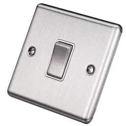 eurolite Eurolite 10A 1 Gang Intermediate Switch White Insert Satin Stainless Steel - eurolite Eurolite 10A 1 Gang Intermediate Switch White Insert Satin Stainless Steel