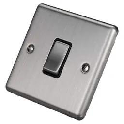 eurolite Eurolite 10A 1 Gang Intermediate Switch Black Insert Satin Stainless Steel - eurolite Eurolite 10A 1 Gang Intermediate Switch Black Insert Satin Stainless Steel