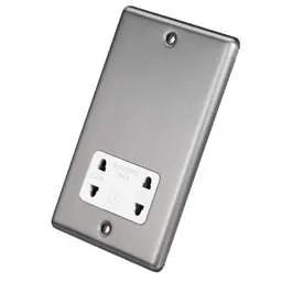 eurolite Eurolite Dual Voltage Shaver Socket White Insert Satin Stainless Steel - eurolite Eurolite Dual Voltage Shaver Socket White Insert Satin Stainless Steel