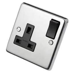 eurolite Eurolite 13A DP 1 Gang Switched Socket Black Insert Polished Stainless Steel - eurolite Eurolite 13A DP 1 Gang Switched Socket Black Insert Polished Stainless Steel