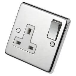 eurolite Eurolite 13A DP 1 Gang Switched Socket Metal / White Insert Polished Stainless Steel - eurolite Eurolite 13A DP 1 Gang Switched Socket Metal / White Insert Polished Stainless Steel