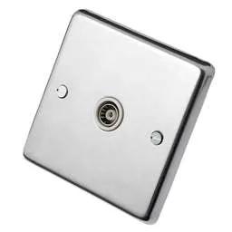 eurolite Eurolite 1 Gang Coaxial Socket White Insert Polished Stainless Steel - eurolite Eurolite 1 Gang Coaxial Socket White Insert Polished Stainless Steel