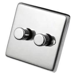 eurolite Eurolite 400W 2 Gang Dimmer Switch Polished Stainless Steel - eurolite Eurolite 400W 2 Gang Dimmer Switch Polished Stainless Steel