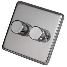 eurolite Eurolite 240W 2 Gang 2 Way LED Dimmer Switch Polished Stainless Steel - eurolite Eurolite 240W 2 Gang 2 Way LED Dimmer Switch Polished Stainless Steel