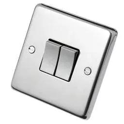 eurolite Eurolite 10A 2 Gang 2 Way Light Switch Polished Stainless Steel - eurolite Eurolite 10A 2 Gang 2 Way Light Switch Polished Stainless Steel