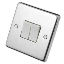 eurolite Eurolite 10A 2 Gang 2 Way Light Switch White Insert Polished Stainless Steel - eurolite Eurolite 10A 2 Gang 2 Way Light Switch White Insert Polished Stainless Steel