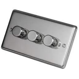 eurolite Eurolite 360W 3 Gang 2 Way LED Dimmer Switch Polished Stainless Steel - eurolite Eurolite 360W 3 Gang 2 Way LED Dimmer Switch Polished Stainless Steel