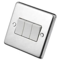 eurolite Eurolite 10A 3 Gang 2 Way Light Switch White Insert Polished Stainless Steel - eurolite Eurolite 10A 3 Gang 2 Way Light Switch White Insert Polished Stainless Steel