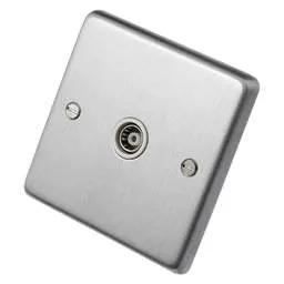 eurolite Eurolite 1 Gang Coaxial Outlet White Insert Satin Stainless Steel - eurolite Eurolite 1 Gang Coaxial Outlet White Insert Satin Stainless Steel