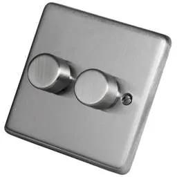 eurolite Eurolite 240W 2 Gang 2 Way LED Dimmer Switch Satin Stainless Steel - eurolite Eurolite 240W 2 Gang 2 Way LED Dimmer Switch Satin Stainless Steel