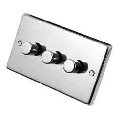 eurolite Eurolite 400W 3 Gang Dimmer Switch Satin Stainless Steel - eurolite Eurolite 400W 3 Gang Dimmer Switch Satin Stainless Steel