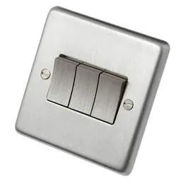 eurolite Eurolite 10A 3 Gang 2 Way Light Switch Satin Stainless Steel - eurolite Eurolite 10A 3 Gang 2 Way Light Switch Satin Stainless Steel