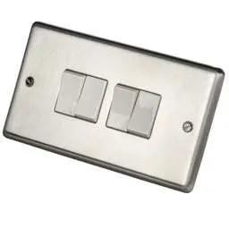 eurolite Eurolite 10A 4 Gang 2 Way Light Switch White Insert Satin Stainless Steel - eurolite Eurolite 10A 4 Gang 2 Way Light Switch White Insert Satin Stainless Steel