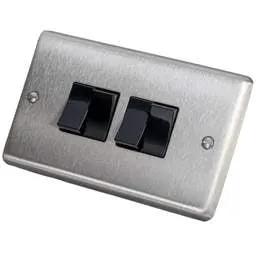 eurolite Eurolite 10A 4 Gang 2 Way Light Switch Black Insert Satin Stainless Steel - eurolite Eurolite 10A 4 Gang 2 Way Light Switch Black Insert Satin Stainless Steel