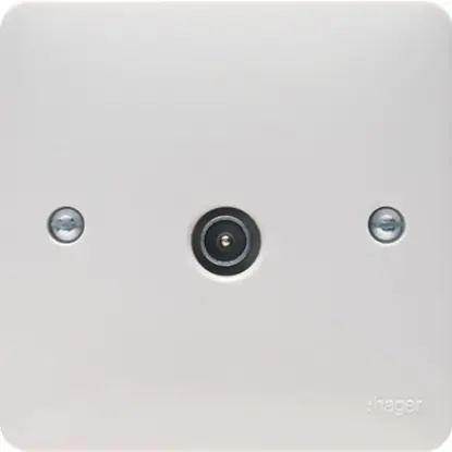 White single co-ax TV socket outlet with central male connector and screw fixings