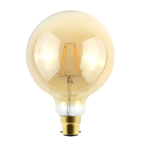 LED filament globe light bulb with gold base, energy efficient lighting