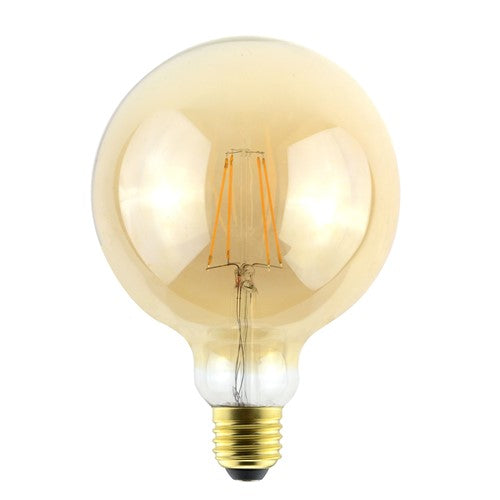 Vintage LED filament bulb with amber glass, ideal for decorative lighting solutions.