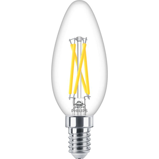 LED candle bulb B35 E14 screw cap with visible filaments for home lighting