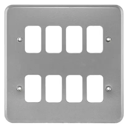 8-gang metalclad front plate for electrical light switches or sockets, silver finish