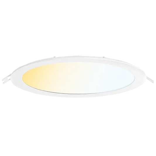 Slim fit round LED downlight with color switchable feature, white bezel, IP44 rated