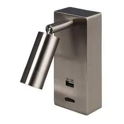 Firstlight Firstlight Clifton 3W LED Wall Light Brushed Steel with USB Port 3000K - Firstlight Firstlight Clifton 3W LED Wall Light Brushed Steel with USB Port 3000K