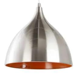 Firstlight Firstlight Cafe Pendant Ceiling Light Brushed Steel with Orange Inside - Firstlight Firstlight Cafe Pendant Ceiling Light Brushed Steel with Orange Inside