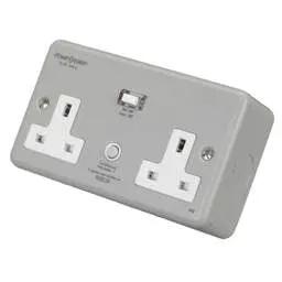 pvc back boxes PowerBreaker 13A DP 2 Gang Unswitched Passive Type A RCD Socket Metal Clad - pvc back boxes PowerBreaker 13A DP 2 Gang Unswitched Passive Type A RCD Socket Metal Clad