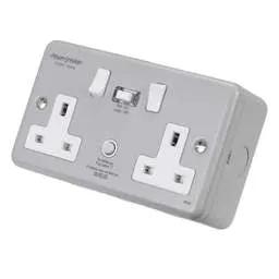 pvc back boxes PowerBreaker 13A 2 Gang 10mA RCD Type A Passive Metal Clad Socket - pvc back boxes PowerBreaker 13A 2 Gang 10mA RCD Type A Passive Metal Clad Socket