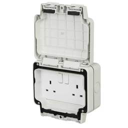 Electrical Lighting Hager Sollysta 13A 2 Gang Double Pole Switched Socket IP66 Grey - Electrical Lighting Hager Sollysta 13A 2 Gang Double Pole Switched Socket IP66 Grey