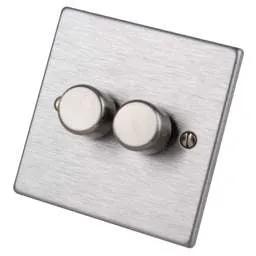 hamilton Hamilton 400W 2 Gang 2 Way Dimmer Satin Steel - hamilton Hamilton 400W 2 Gang 2 Way Dimmer Satin Steel