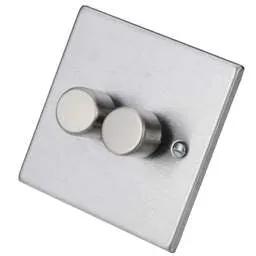 hamilton Hamilton 100W 2 Gang 2 Way LED Dimmer Switch Satin Steel - hamilton Hamilton 100W 2 Gang 2 Way LED Dimmer Switch Satin Steel